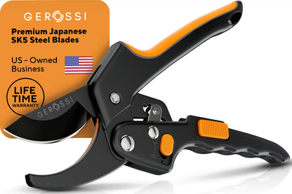Ratchet Pruning Shears for Gardening Heavy Duty - Increases Cutting Power 3x - Perfect Ratchet