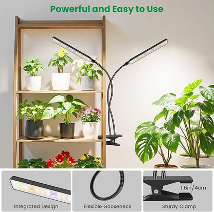 Grow Lights for Indoor Plants, 2 Head 114 LED Full Spectrum Clip on Plant Lights for Indoor Growing
