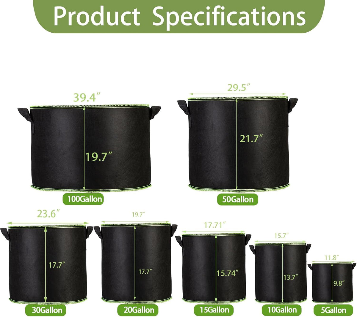3-Pack 15 Gallon Plant Grow Bags, Thickened Nonwoven Fabric Pots with Handles,Durable Garden