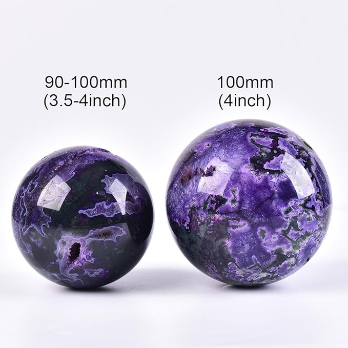 JIC Gem Purple Moss Agate Crystal Sphere Large Quartz Crystal Ball with Stand Healing Ornament