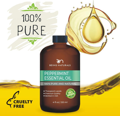 Peppermint Essential Oil - Huge 4 FL OZ - 100% Pure & Natural – Premium Natural Oil with Glass