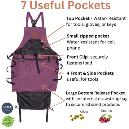 Gardening Apron with Harvest Pouch - 7 Pocket Garden Gift for Women & Men