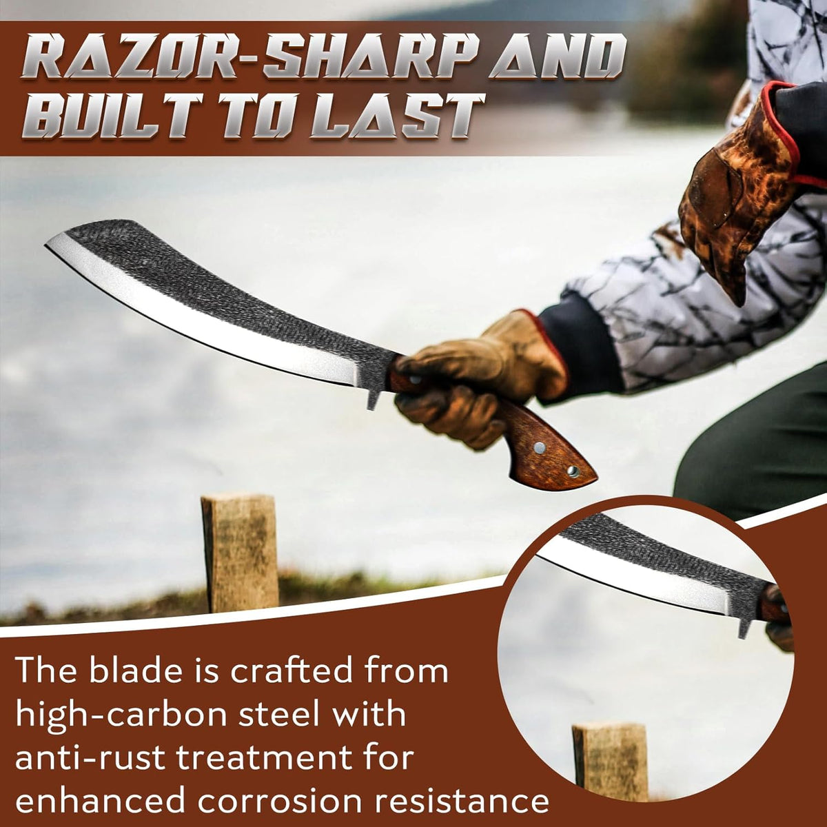 Golden Bird Parang Machete Knife - 9.5 Inch Heavy Duty Machete for Cutting Trees, Gardening