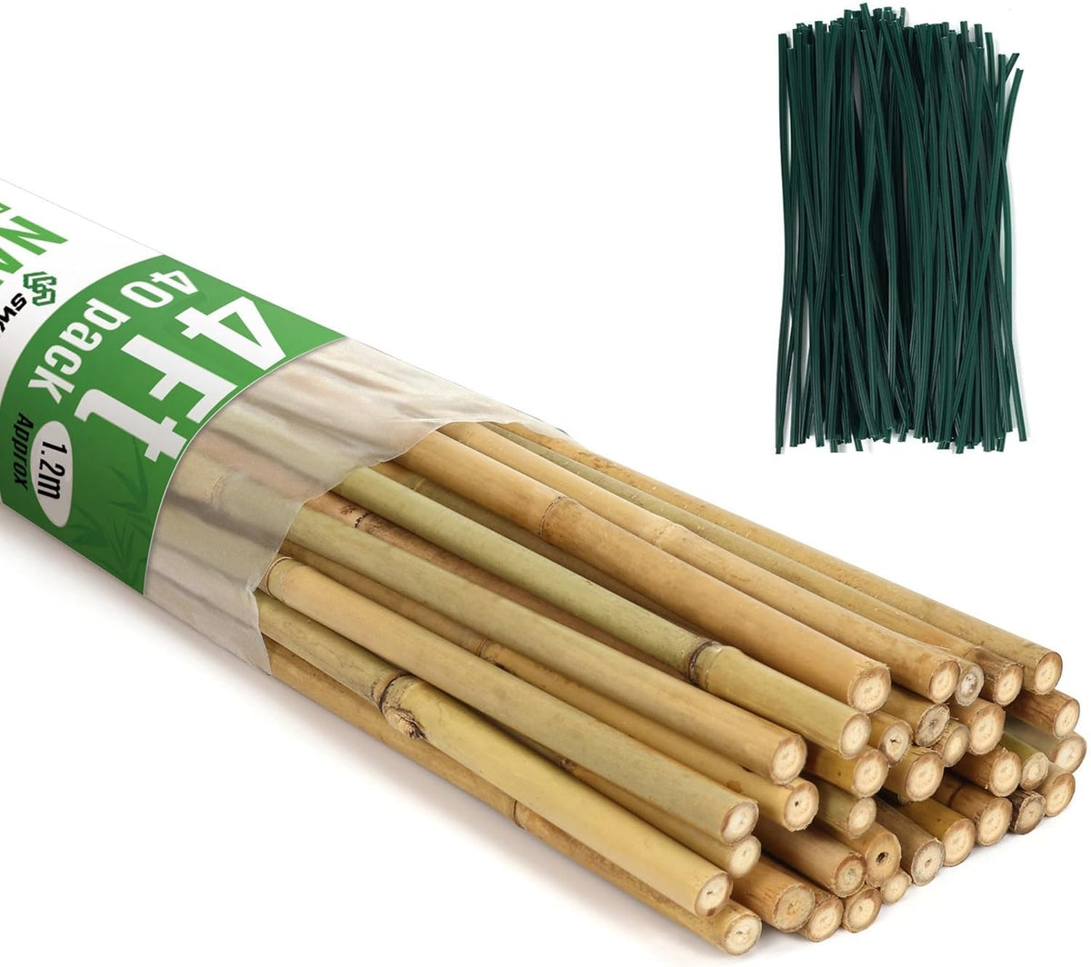 SWANGSA 40 Pack 4 Feet Bamboo Stakes for Plant, Bamboo Sticks Plant Support Garden Stakes Poles