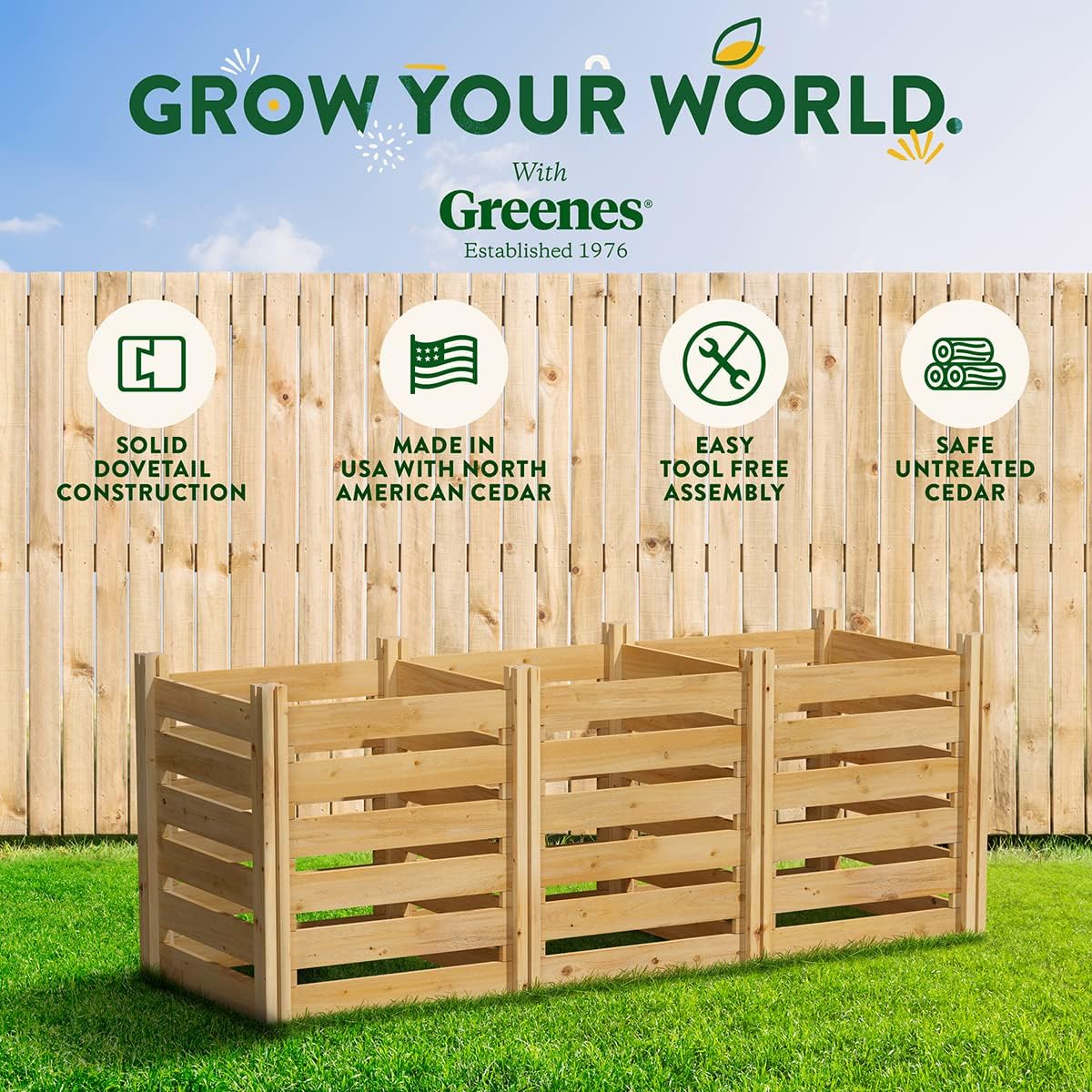 Greenes Fence Cedar Wood Composter, 24" W x 72" L x 31" H / 231.9 Gallons - Made in USA with North