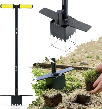 Colwelt Sod Plugger Tool 36-INCH, Grass Plug Tool 3 x 3 Square with Serrated Base, Long Handle Bulb