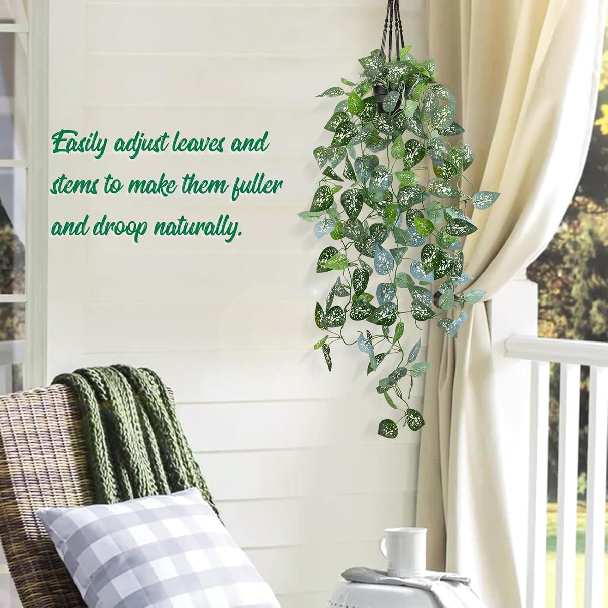 LOYWREE 39-in Long Fake Hanging Plant with Pot Faux Pothos Artificial Potted Plants Small Faux Ivy