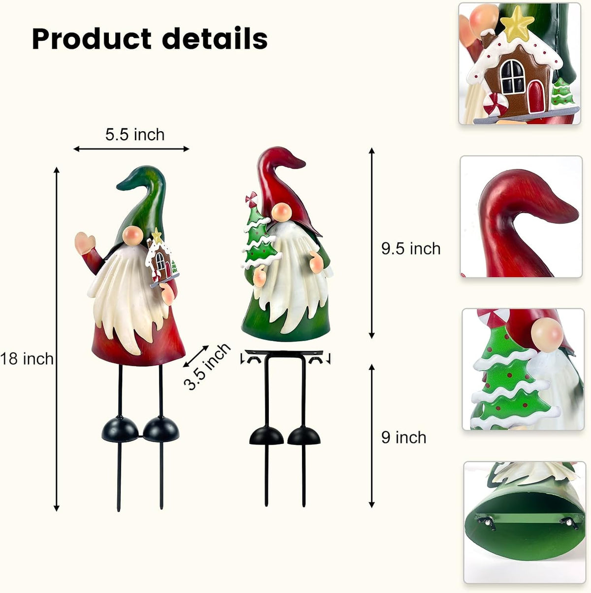 HONGLAND Outdoor Christmas Decorations, 2 PCS Metal Gnome Yard Art Christmas Gnomes 18 Inch Gnome