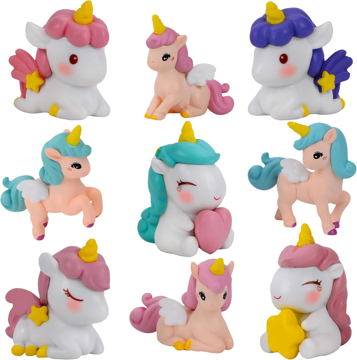 Mood Lab Miniature Unicorn Figurines Set - Funny Mini Statue Kit of 9 pcs - Unicorn Fairy Garden