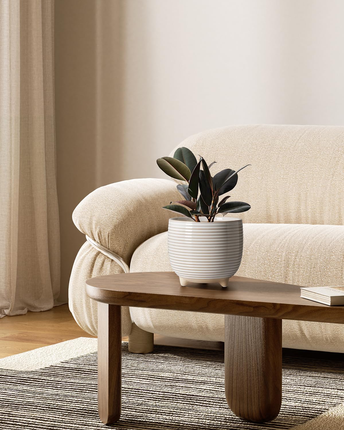 LE TAUCI Ceramic Plant Pots, 5.1 + 6.4 Inch Footed Pots for Plants, Modern Flower Pots for Home and