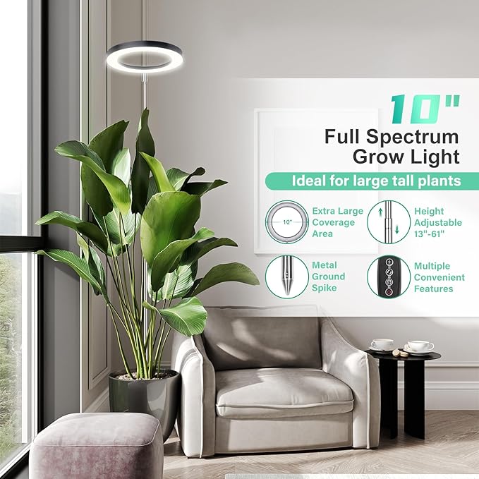 LORDEM 10" Full Spectrum Grow Light, 160 LEDs Plant Lamp for Indoor Plants, Grow Lamp with 4/8/12H
