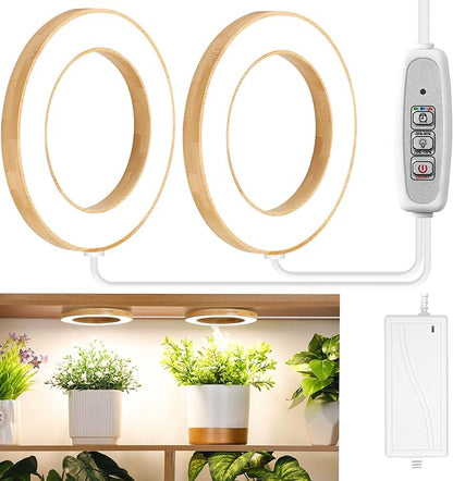 LORDEM 6.3" Bamboo Ceiling Grow Light for Indoor Plants, 144 LEDs Full Spectrum Grow Lamp, Under