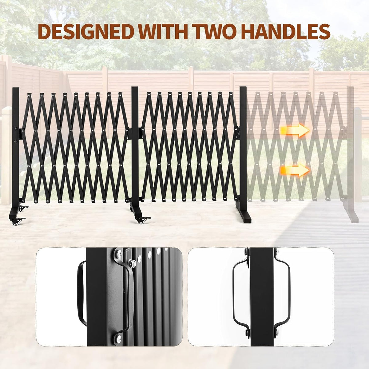 TECSPACE Aluminum Expandable Garden Fence, Portable Barricade Gate with Casters, Expansion Size