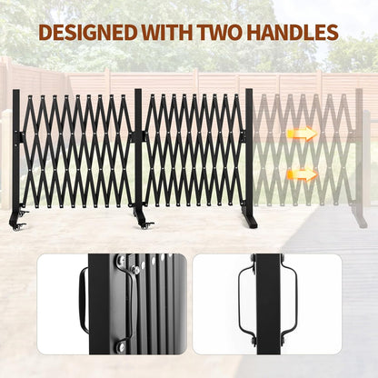 TECSPACE Aluminum Expandable Garden Fence, Portable Barricade Gate with Casters, Expansion Size