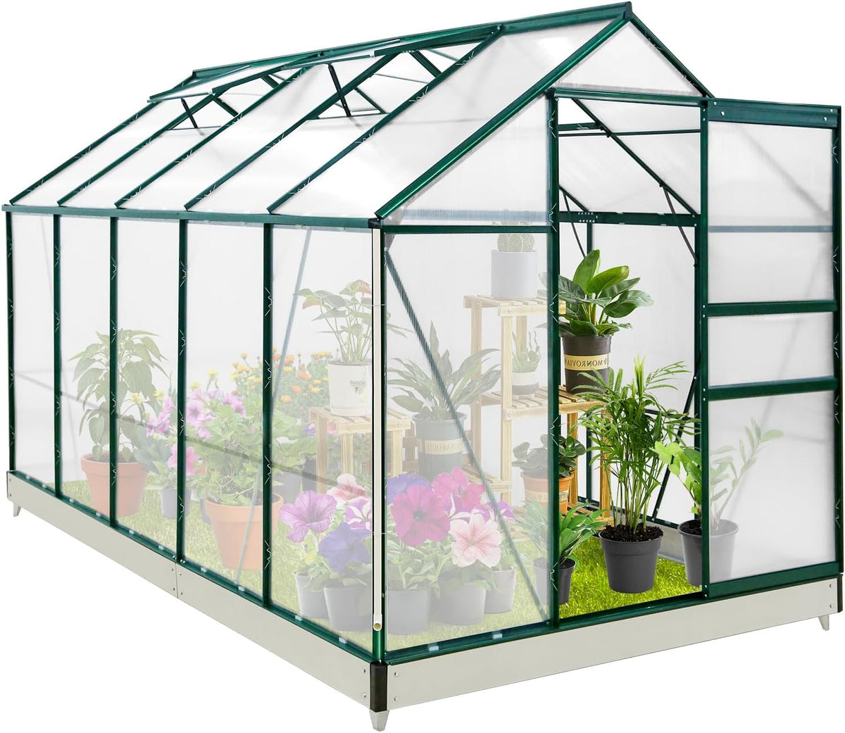 EAGLE PEAK 10x6x7 Outdoor Walk-in Hobby Greenhouse with Adjustable Roof Vent, Rain Gutter, Base and
