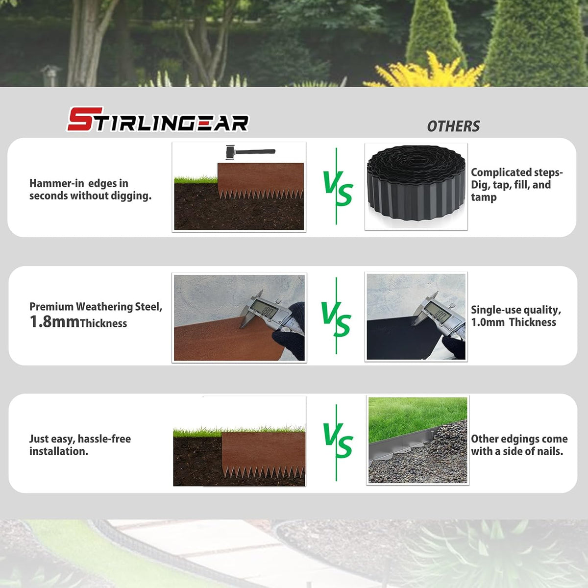 20ft. 6-Pack Cor-Ten Steel Landscape Edging - 40" L x 6" H Metal Edging for Landscaping with 6