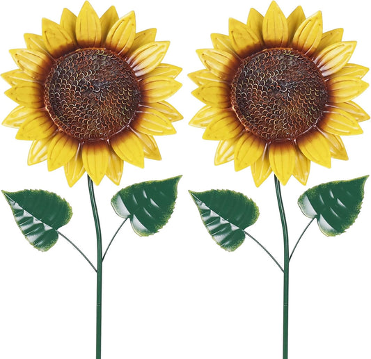 hogardeck Garden Decor for Outside, 2 Pack Sunflower Decorative Garden Stakes for Spring Outdoor