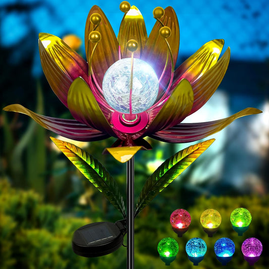 Wind Spinners Outdoor, 38 Inch Metal Wind Spinner Yard Art with Stake, Colorful Solar Windmill for