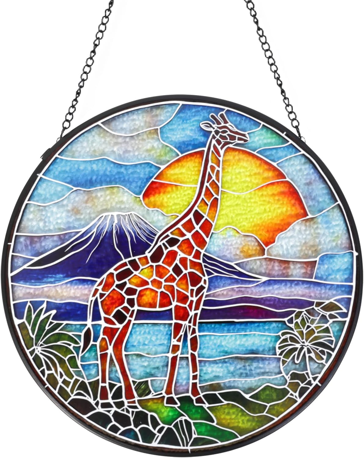 Giraffe Handmade Stained Glass Window Hanging Suncatcher with Chain - 7.9" Outdoor/Indoor Art Decor