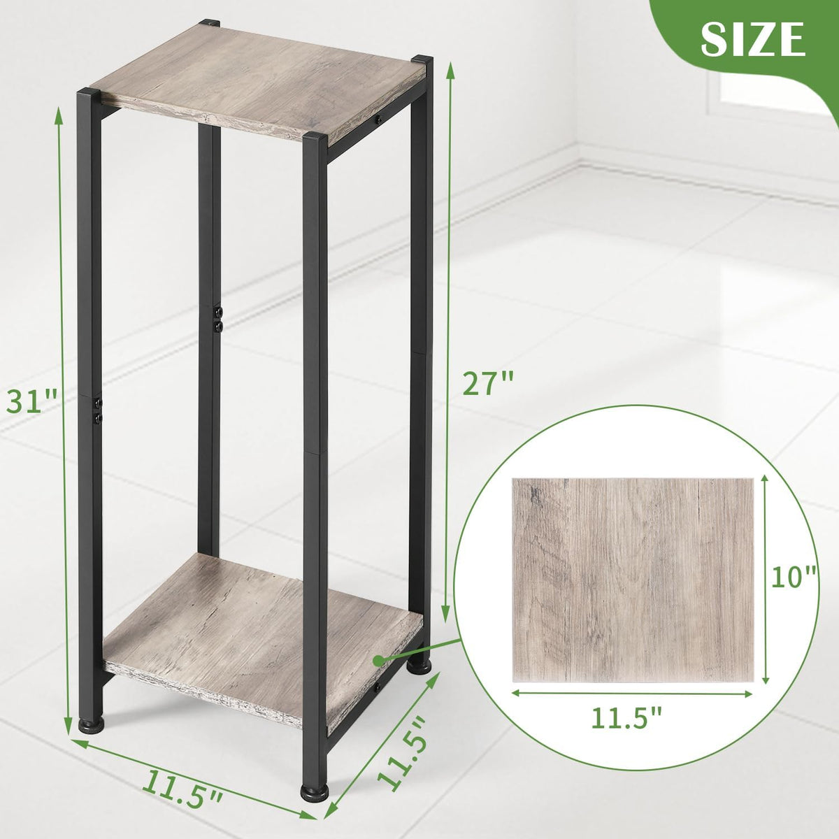 Tall Plant Stand Indoor,31 Inch Plant Stands,2 Tier Metal Plant Stand with Heavy Duty Wood,Greige
