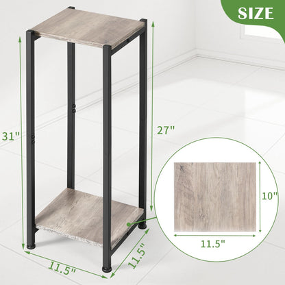 Tall Plant Stand Indoor,31 Inch Plant Stands,2 Tier Metal Plant Stand with Heavy Duty Wood,Greige