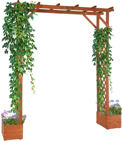 VINGLI Wooden Garden Arbor with Planter, Wedding Arch for Ceremony, Wood Garden Arbour Trellis for