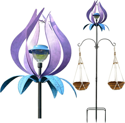 J-Fly Metal Wind Spinner Outdoor Terrace Windmill LED Solar Landscape Light Outdoor Garden