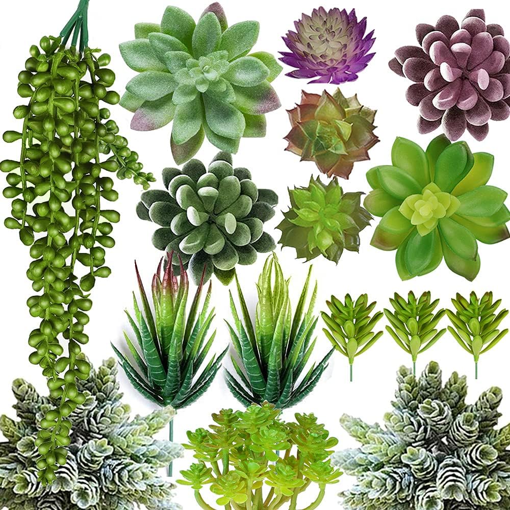Anoak Artificial Succulent Plants - 16 Pcs Set Faux Succulents Unpotted Fake Succulent Plants