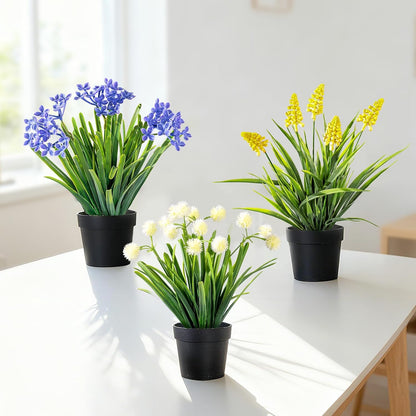 3 Pack Fake Small Plant Artificial Potted Flowers for Home Decor Fake Flower Plant Greenery Mini