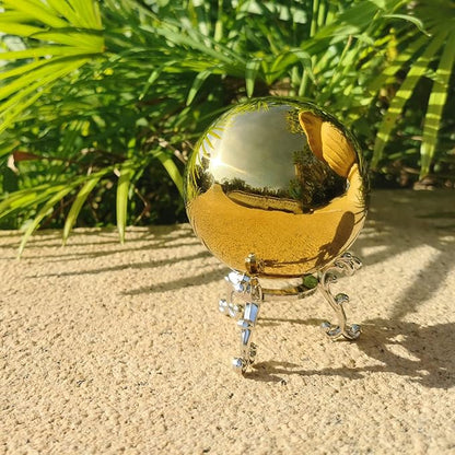 Gold Gazing Globe Mirror Ball in Stainless Steel, Shiny Hollow Sphere Sparkling Housewarming