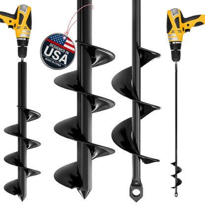 K-Brands Auger Drill Bit for Planting 2 Pack 1.6 x 16 Inch & 3.5 x 16 Inch Set – Garden Spiral Hole