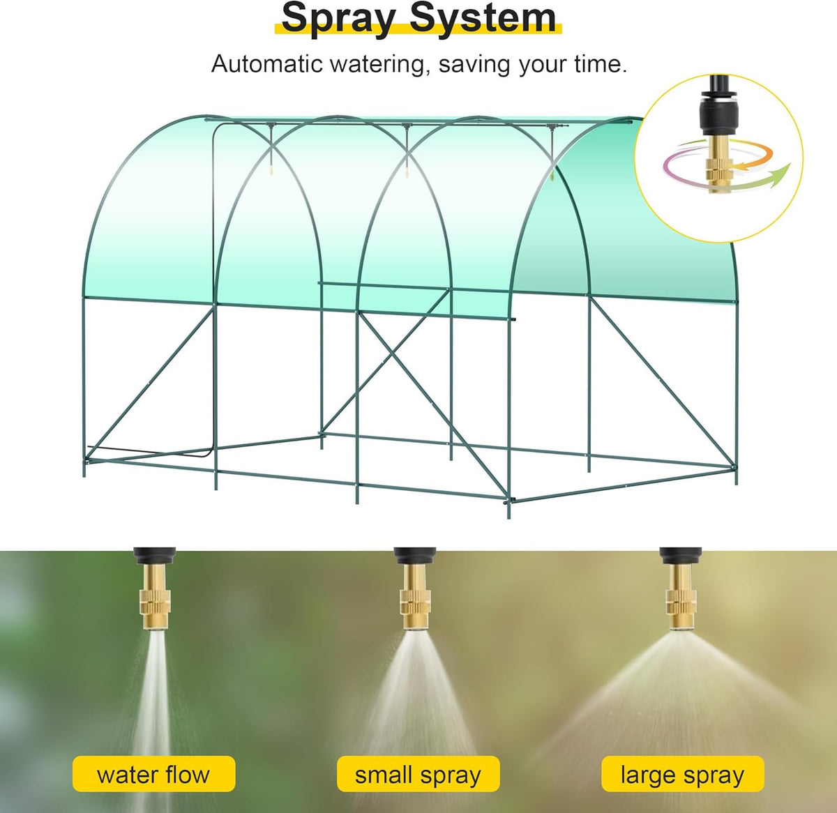 Greenhouse, 10’x7’x7’ Upgraded Walk-in Greenhouse with Spraying System, Heavy Duty Tunnel Green