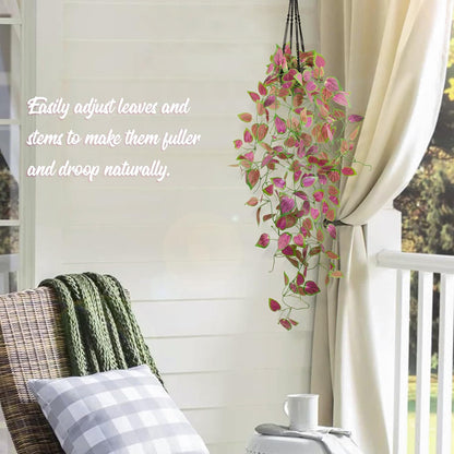 LOYWREE 2 Pack Artificial Purple Ivy Hanging Vine Plants - Small Potted Long Trailing Cascading