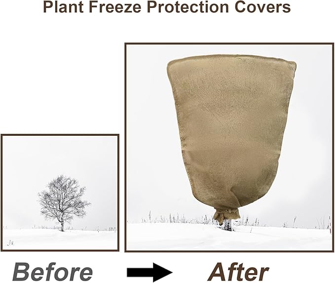 Svepndic 2PCS 47''x40'' Reusable Warm Burlap Winter Plant Cover Bags with Drawstring Burlap Plant