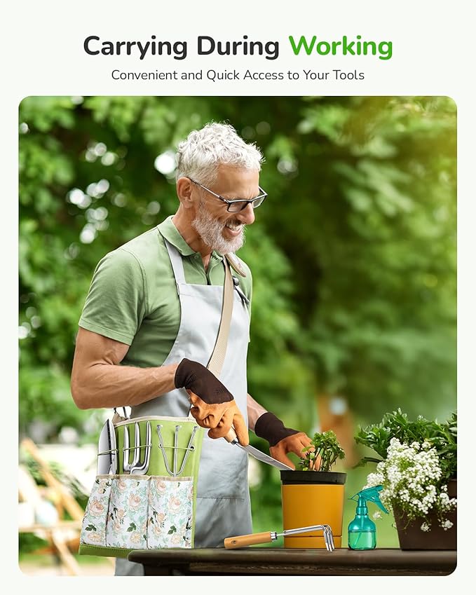 All-in-One Garden Tool Set, 11-Piece Heavy Duty Gardening Tools with Ergonomic Canvas Shoulder