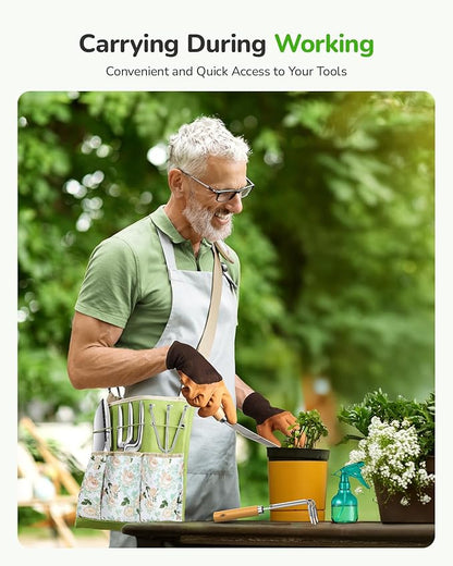 All-in-One Garden Tool Set, 11-Piece Heavy Duty Gardening Tools with Ergonomic Canvas Shoulder