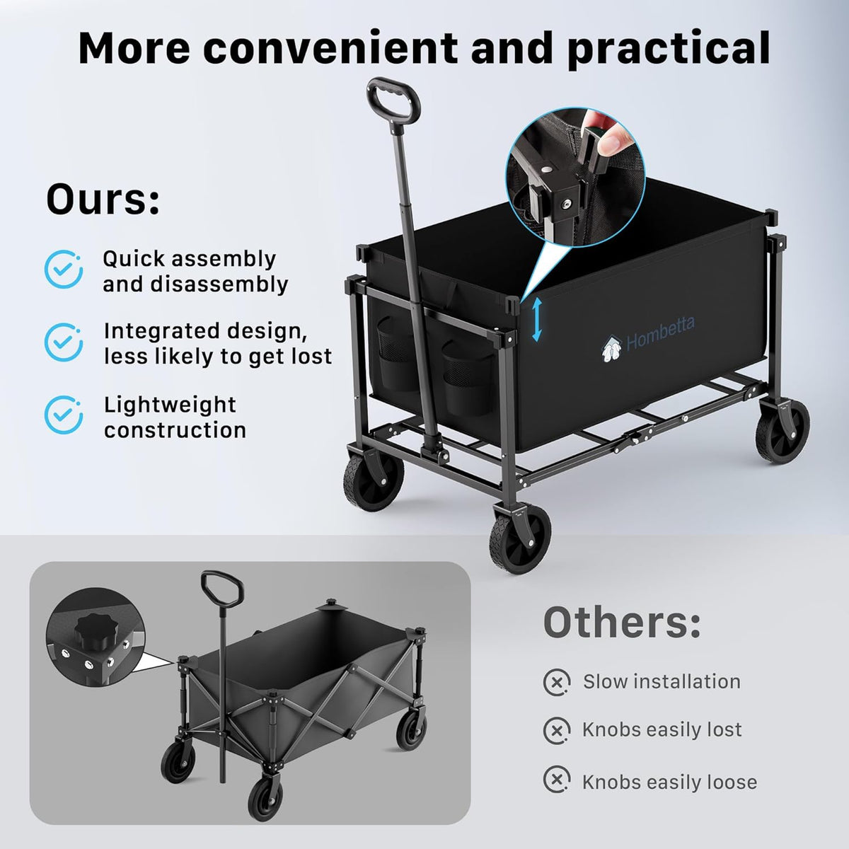 Collapsible Wagon Cart with Wheels, 150L Lightweight Foldable Utility Cart, Portable Rolling Wagon