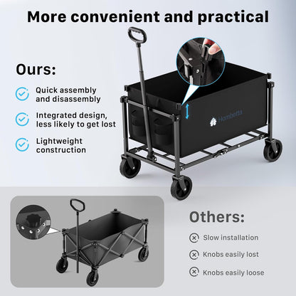 Collapsible Wagon Cart with Wheels, 150L Lightweight Foldable Utility Cart, Portable Rolling Wagon