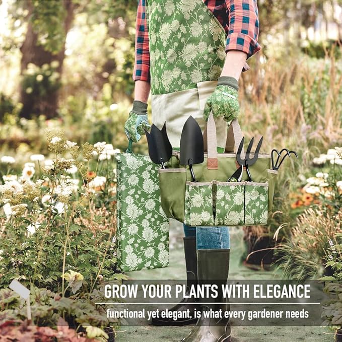 Colwelt Garden Tools Set, 8 Piece, Heavy Duty Gardening Tools with Wooden Handle, Including Garden