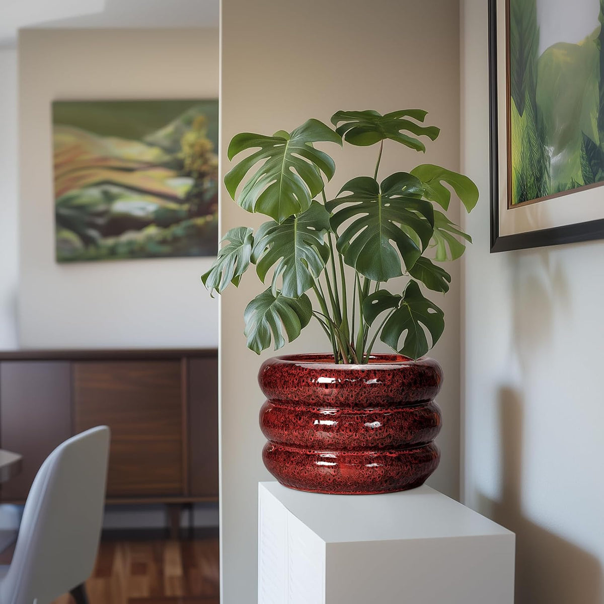 SQOWL 10 Inch Plant Pots - Ceramic Planter for Indoor Plants, Ceramic Plant Pot with Drainage Hole