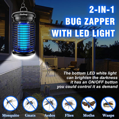 Endbug Bug Zapper, Bug Zapper Outdoor Indoor with LED Light, Electric Mosquito Zapper Fly Zapper