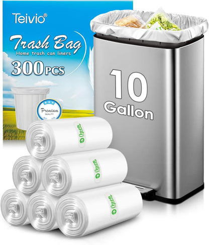 10 Gallon 300 Counts Medium Trash Bags Tall Kitchen Garbage Bags by Teivio, 9 Gallon 10 Gallon 11