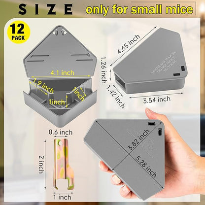Qualirey 12 Pcs Mice Station with Key Triangle Bait Station Reusable Rodent Trap Bait Box, Keeps