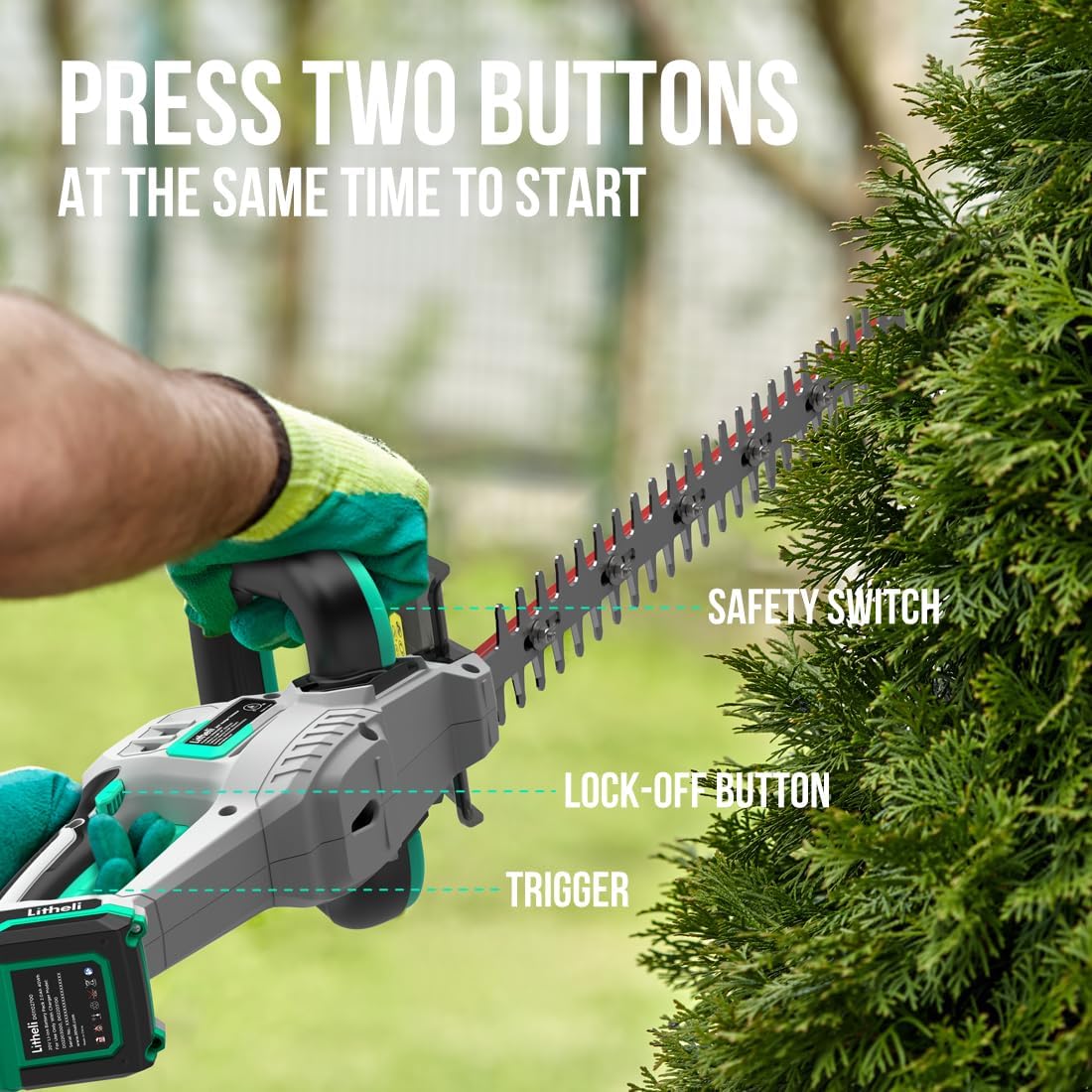 Litheli 20V Cordless Hedge Trimmer 20 Inch, Power Hedge Trimmer for Bush & Shrub Cutting, Trimming