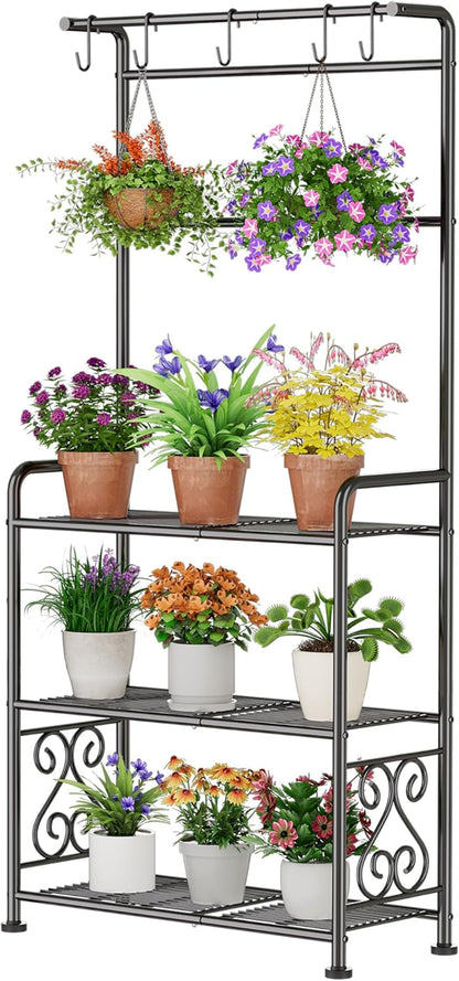Plant Stand Indoor Outdoor Heavy Duty Metal - 56.4" Tall 3-Tier Shelf for Multiple Plants, Flowers