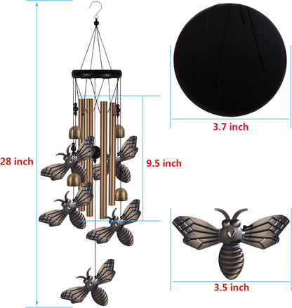Garden Bee Wind Chimes Outdoor Indoor Decor - with 4 Tubes 4 Bells 5 Bees Wind Chime, Mobile