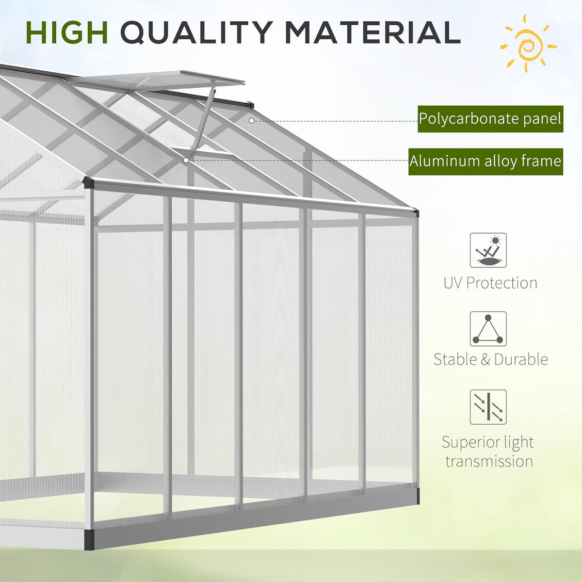 Outsunny 10' x 6' Greenhouse for Outdoors, Polycarbonate Greenhouse with Rain Gutter and Roof Vent