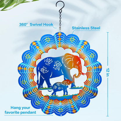Elephant Wind Spinners Elephant Gifts for Women/Men 12 inch 3D Stainless Steel Hanging Wind Spinner