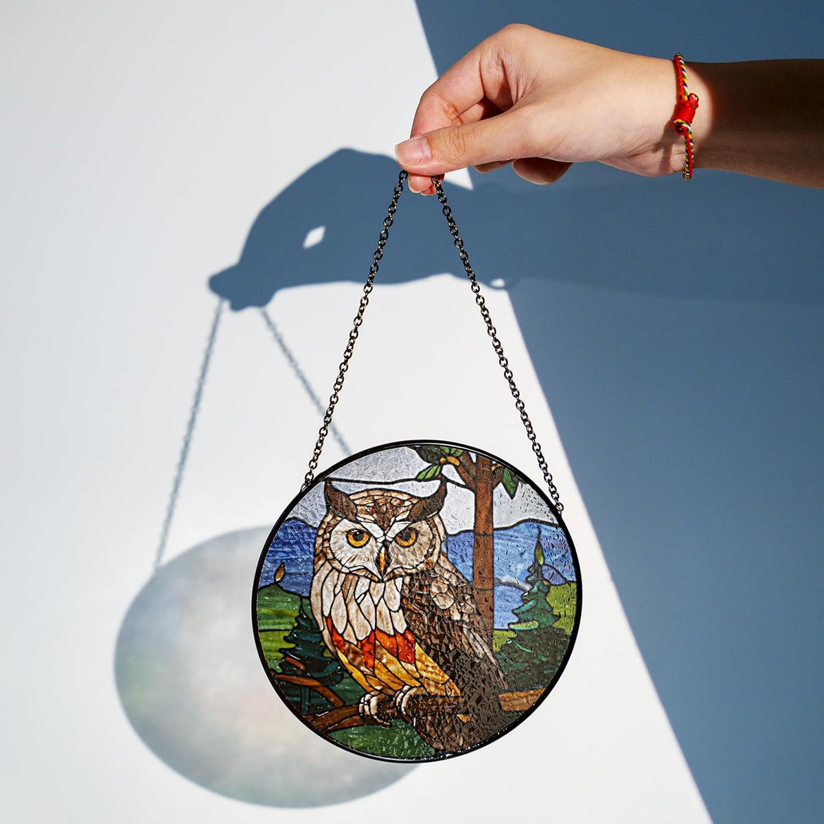 7.8" Owl Stained Glass Suncatchers Art Glass Wildlife Bird for Sun Catcher Indoor Window Gifts for