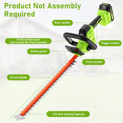 SUNCHERS 20V Max Hedge Trimmer Cordless, 22 Inch Tree Trimmer with 2 Batteries and Charger